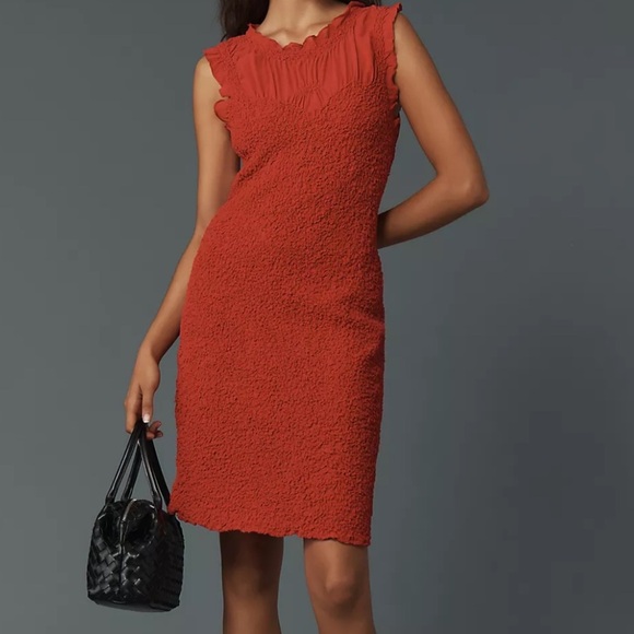 By Anthropologie Ruffle-Trim Textured Mini Dress BNWT XS - Picture 1 of 13